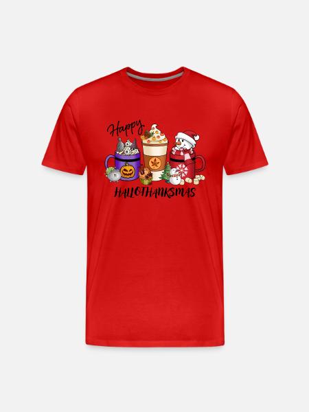Happy HalloThankMas Vibes Coffee - Men's Premium Organic T-Shirt - red