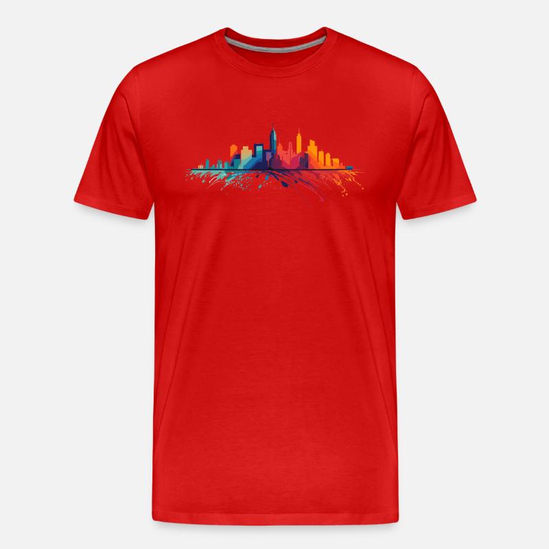 bunte Skyline - Männer Premium Bio T-Shirt - Rot