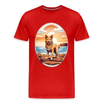 Chien sur la plage - T-shirt bio Premium Homme - rouge - Devant - Damien (186cm)