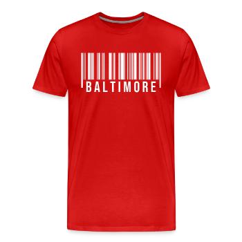 Baltimore Barcode - Men's Premium Organic T-Shirt - red - Front - Damien (186cm)