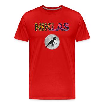 NIKLAS - Schöner Jungen Name mit Dinosaurier - Männer Premium Bio T-Shirt - Rot - Vorne - Damien (186cm)