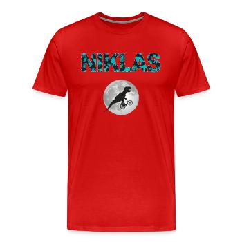 NIKLAS - Schöner Jungen Name mit Dinosaurier - Männer Premium Bio T-Shirt - Rot - Vorne - Damien (186cm)