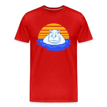 Hippopotamus Swimming Water Sun Cute Comic Cartoon - Men's Premium Organic T-Shirt - red - Front - Damien (186cm)