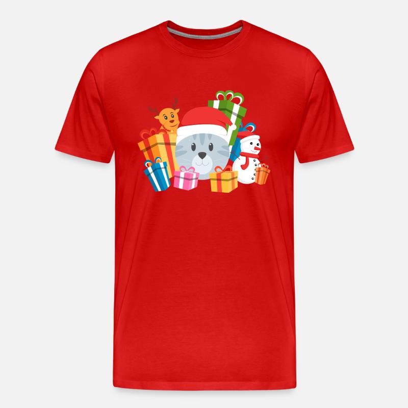 Christmas Cat Present - Männer Premium Bio T-Shirt - Rot