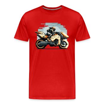 Un motard conduit la moto 8 bits du futur - T-shirt bio Premium Homme - rouge - Devant - Damien (186cm)