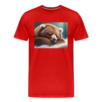 Niedliche Tiere im Winterschlaf – Braunbär - Männer Premium Bio T-Shirt - Rot - Vorne - Damien (186cm)