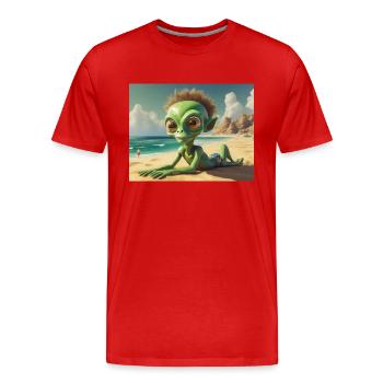 mignon petit vert rétro vintage extraterrestre bain de soleil - T-shirt bio Premium Homme - rouge - Devant - Damien (186cm)