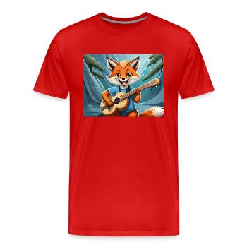 mignon petit renard démon vie quotidienne jouant de la guitare - T-shirt bio Premium Homme - rouge - Devant - Damien (186cm)
