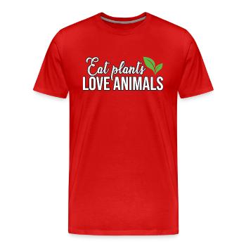 Eat plants Veganer Lebensstil - Männer Premium Bio T-Shirt - Rot - Vorne - Damien (186cm)