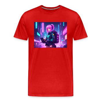 Neon Hacker Girl – Prêt à coder et à conquérir - T-shirt bio Premium Homme - rouge - Devant - Damien (186cm)