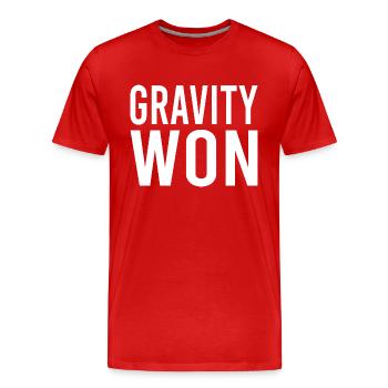 Gravity Won Bold Statement Humor Tee - Men's Premium Organic T-Shirt - red - Front - Damien (186cm)