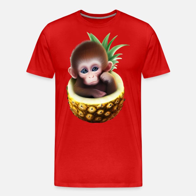 Kleiner Affe in einer Ananas - Männer Premium Bio T-Shirt - Rot