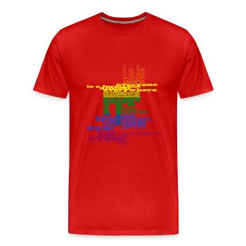 Aussage: „Wir sind alle Ausländer, fast überall!“ - Männer Premium Bio T-Shirt - Rot - Vorne - Damien (186cm)