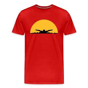 wellen abend sonne nacht palmen strand insel meer - Männer Premium Bio T-Shirt - Rot - Vorne - Damien (186cm)