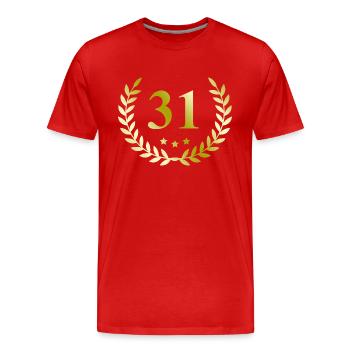 31 Couronne numérique - T-shirt bio Premium Homme - rouge - Devant - Damien (186cm)