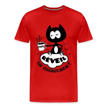Chat avec café, réveil en chargement ! - T-shirt bio Premium Homme - rouge - Devant - Damien (186cm)