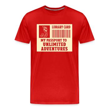 Library Card My Pass to Unlimited - Men's Premium Organic T-Shirt - red - Front - Damien (186cm)