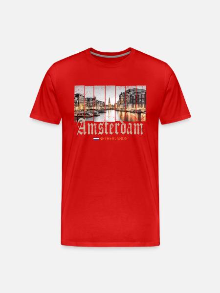Amsterdam Nederland by Night Holland Vintage - Mannen premium biologisch T-shirt - rood