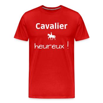 Cavalier heureux ! Phrase positive et motivante - T-shirt bio Premium Homme - rouge - Devant - Damien (186cm)