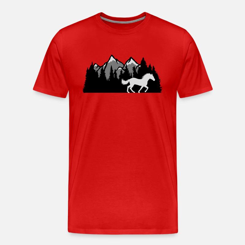 Berge Wald Natur Pferd - Männer Premium Bio T-Shirt - Rot