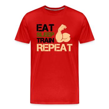 Biceps Eat Sleep Train - Men's Premium Organic T-Shirt - red - Front - Damien (186cm)