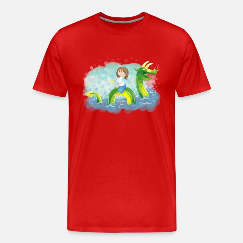 Mädchen Drachen reiten - Männer Premium Bio T-Shirt - Rot