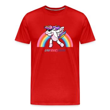 UNI QUE CORN - Männer Premium Bio T-Shirt - Rot - Vorne - Damien (186cm)