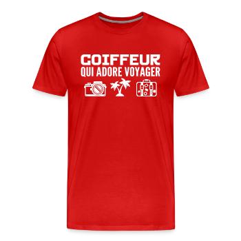 Reisende & Friseure: Leidenschaft & Entdeckung - Männer Premium Bio T-Shirt - Rot - Vorne - Damien (186cm)