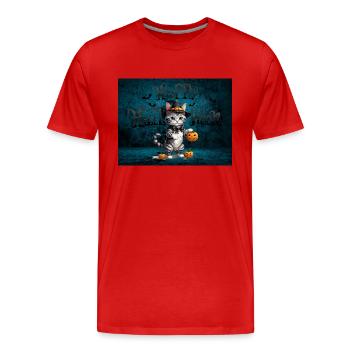 Gespenstische niedliche Halloween-Katze Spooky - Männer Premium Bio T-Shirt - Rot - Vorne - Damien (186cm)