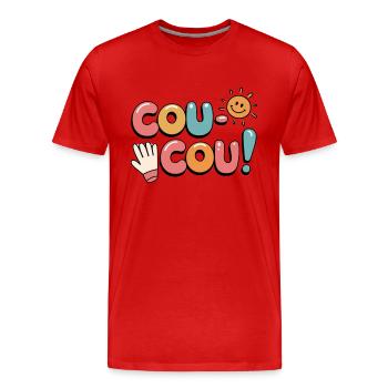 Hello Français - Coucou Design - T-shirt bio Premium Homme - rouge - Devant - Damien (186cm)