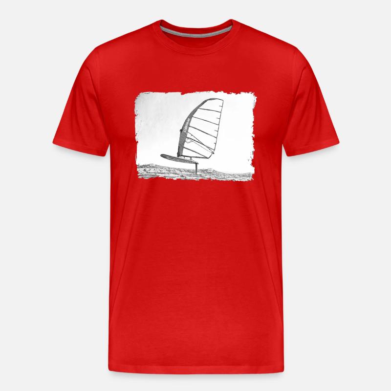 Windsurf Foil / Foiling Hand-Drawing Sketch - Männer Premium Bio T-Shirt - Rot