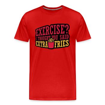 Exercise Extra Fries Quote - Men's Premium Organic T-Shirt - red - Front - Damien (186cm)