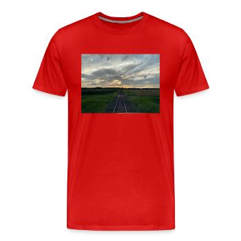 Eisenbahn fährt in den Abend - Männer Premium Bio T-Shirt - Rot - Vorne - Damien (186cm)