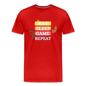 Manger / Dormir / Jouer / Répéter - T-shirt bio Premium Homme - rouge - Devant - Damien (186cm)