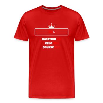 T shirt triathlon Distance L - T-shirt bio Premium Homme - rouge - Devant - Damien (186cm)