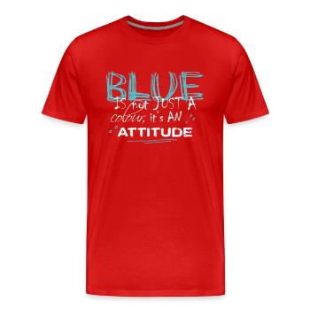 BLUE is an ATTITUDE turquoise - Men's Premium Organic T-Shirt - red - Front - Damien (186cm)