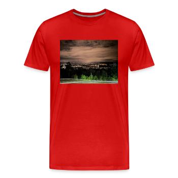 Oslo la nuit - T-shirt bio Premium Homme - rouge - Devant - Damien (186cm)