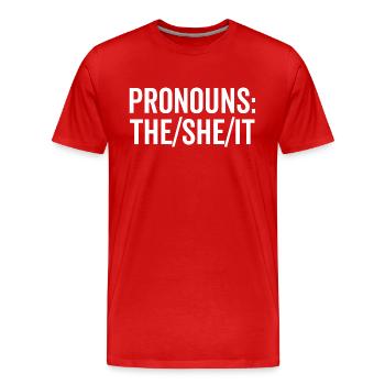 Pronomen: The/She/It - Männer Premium Bio T-Shirt - Rot - Vorne - Damien (186cm)