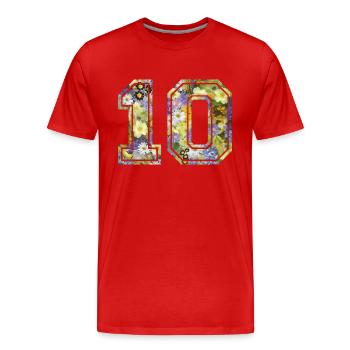 Numero 10 fleur, Équipe Foot, basket université - T-shirt bio Premium Homme - rouge - Devant - Damien (186cm)