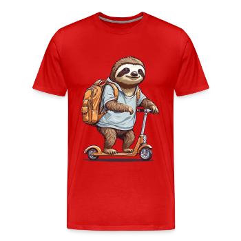 Premier jour d’inscription d’un élève paresseux - T-shirt bio Premium Homme - rouge - Devant - Damien (186cm)