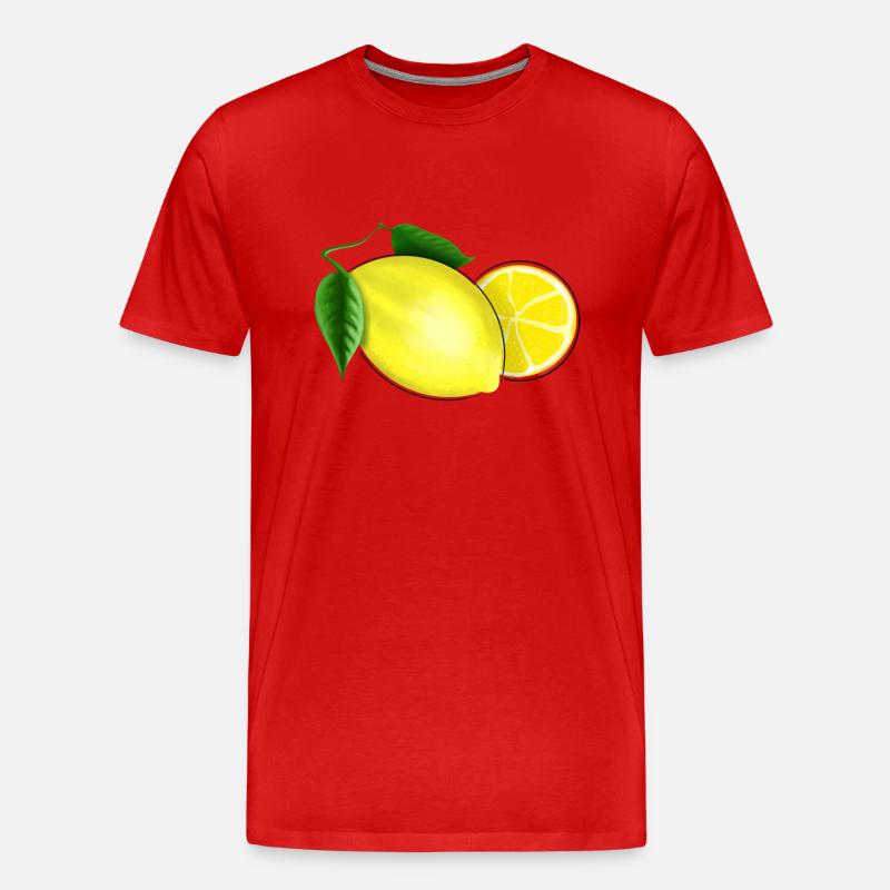Frische Zitrone mit Blatt - Männer Premium Bio T-Shirt - Rot
