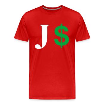 Lettre j dollar - T-shirt bio Premium Homme - rouge - Devant - Damien (186cm)