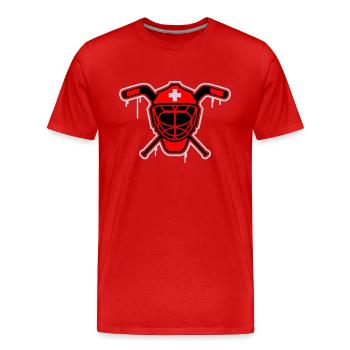 Hockey Goalie Mask Switzerland - Men's Premium Organic T-Shirt - red - Front - Damien (186cm)