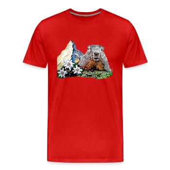 Scherenschnitt Alpen Matterhorn Murmeltier - Männer Premium Bio T-Shirt - Rot - Vorne - Damien (186cm)