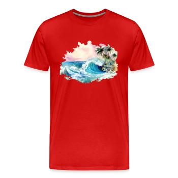 Wave, Île tropicale, Sea Beach Palm Trees Vacances - T-shirt bio Premium Homme - rouge - Devant - Damien (186cm)