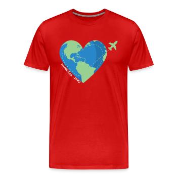 Coeur voyageur -addict de voyage - T-shirt bio Premium Homme - rouge - Devant - Damien (186cm)