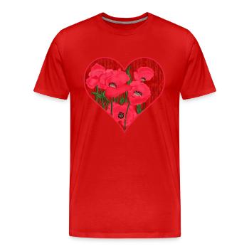 Mohnblumen-Herz - Männer Premium Bio T-Shirt - Rot - Vorne - Damien (186cm)