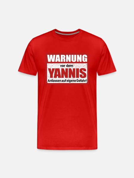 Yannis Name Lustiges Warnschild - Männer Premium Bio T-Shirt - Rot