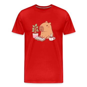 Süßes Capybara Genießt Eine Gute Lektüre Und Kaffee - Männer Premium Bio T-Shirt - Rot - Vorne - Damien (186cm)