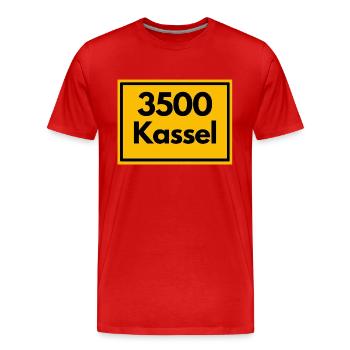 Ortsschild - damals Retro alte PLZ 3500 KASSEL - Männer Premium Bio T-Shirt - Rot - Vorne - Damien (186cm)